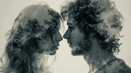 Fototapeta premium man and woman double exposure