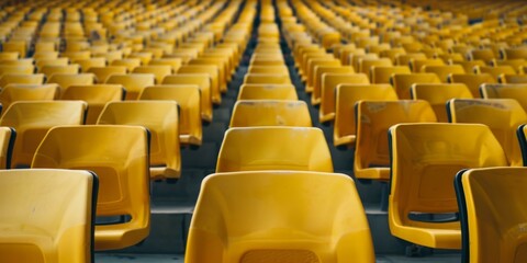 Rows of empty yellow stadium seats