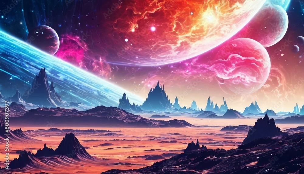 Wall mural abstract space exploration background with cosmic landscapes and sci-fi elements.