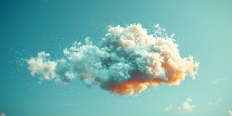 Fluffy white and orange cloud floating in a blue sky