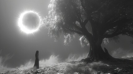 Obraz premium woman watching solar eclipse