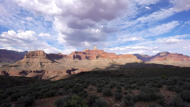 Zoroaster Temple in wide shot of Cremation canyon in Grand Canyon on Tonto Platform