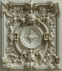 White Baroque Ceiling Tile With Cherubs and Flowers