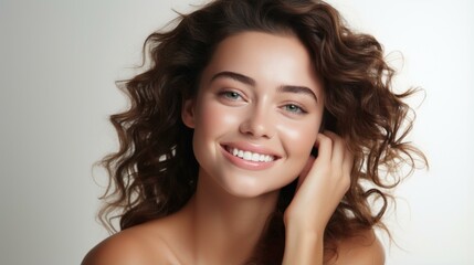 portrait of a beautiful young woman with curly hair smiling