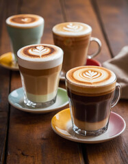 cups of colourful macchiato