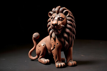 Clay lion figurine. Digital illustration.