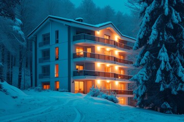 A winter night in the mountains - obrazy, fototapety, plakaty