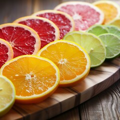 Fototapeta premium Various citrus fruits on a wooden table