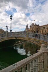 Plaza de Espana (Spain square) in Seville, Andalusia, Spain. Panoramic view of old city Sevilla, Andalucia