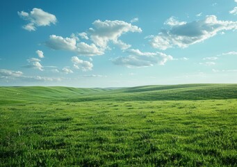 Green rolling hills under a blue sky with white clouds