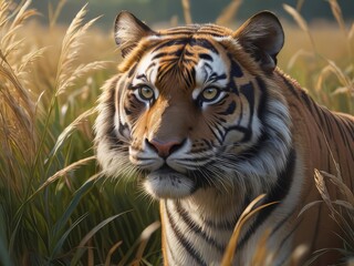 ilustración de tigre en la sabana - obrazy, fototapety, plakaty