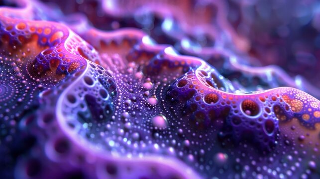 Colorful 3D rendering of a bumpy surface with pink and purple hues