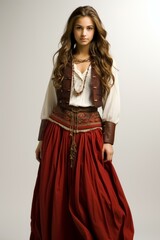 Fototapeta premium girl wearing a red skirt and brown vest