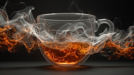 X-ray scan of a cup of tea, displaying the liquid level and any additives. - obrazy, fototapety, plakaty