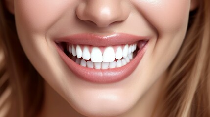 Close-up of a smiling woman with perfect white teeth