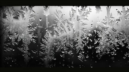 Black and white frost patterns on glass