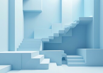 Blue abstract geometric shapes composition with stairs