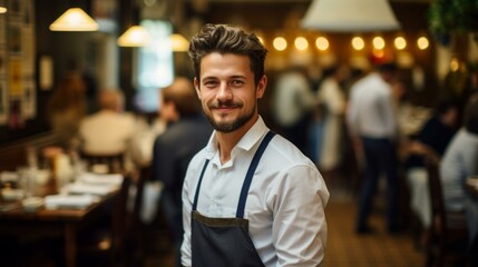 Fototapeta premium Portrait of a male waiter in a restaurant