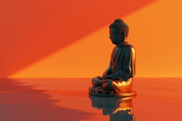 A statue of a Buddha is sitting on a body of water