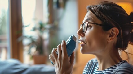 a person using a smart inhaler to manage their asthma, showcasing the use of technology in respiratory health.