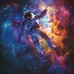Fototapeta premium Astronaut in spacesuit floating in the vastness of space