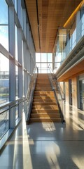 Wooden staircase in a modern building