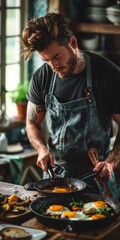 Fototapeta premium Bearded man cooking in a kitchen