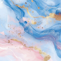 Fototapeta premium Light Blue and Pink Watercolor Marble Background with Rose Gold