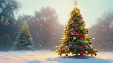 Christmas tree in the snow forest