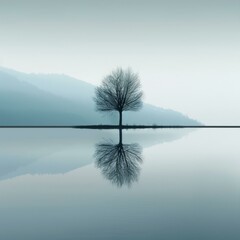 A Tree In The Middle Of A Lake With Its Branches Reflecting In The Water