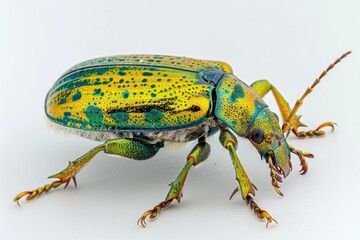 Fototapeta premium A green and yellow beetle on a white background