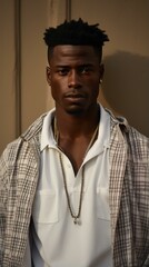 Obraz premium Portrait of a handsome young African-American man with a serious expression on his face
