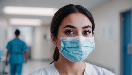 Female doctors in medical facial masks have consultations with patients.