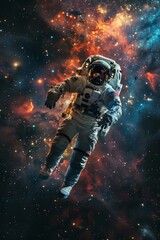 Fototapeta premium Astronaut in spacesuit floating in the vastness of space
