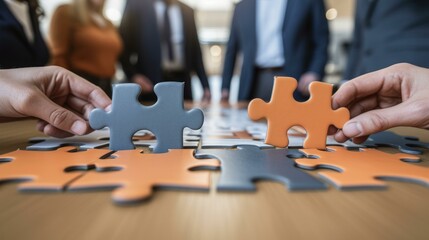 Business people putting puzzle pieces together