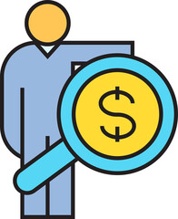 Man and Magnifier with Dollar Sign Icon
