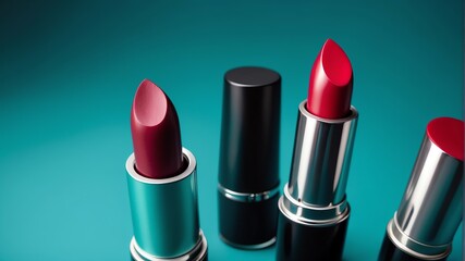 Obraz premium lipstick variation on teal background from Generative AI