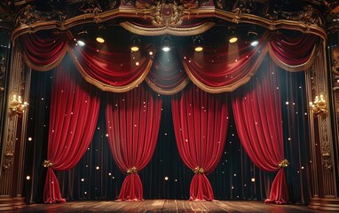 A Theater Stage Adorned in Magnificence, Dazzling Drama, Theatrical Opulence