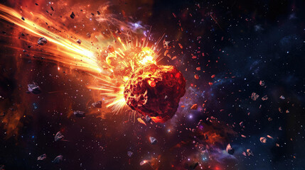 Naklejka premium Dramatic Explosion of a Fiery Asteroid