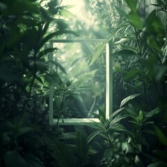 lush green plants in a jungle with a glowing white frame
