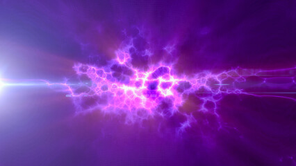 Purple multi-colored energy glowing magic waves and electric iridescent plasma of high-tech digital lines and particles. Abstract background