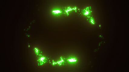 Green swirling circle frame of multicolored lines of  energy particles. Abstract background