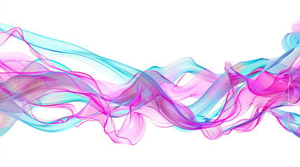 Luminous pink neon lightning arcs intersecting with dynamic cyan waves, isolated on a solid white background."