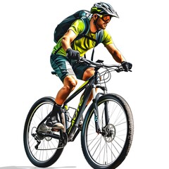 Male cyclist riding bicycle on white background