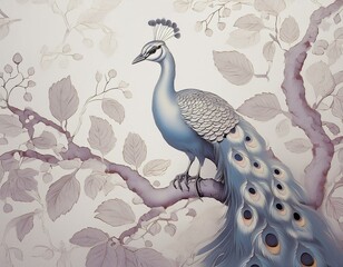 Peacocks sitting on tree branches. Graphics, wallpaper