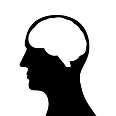 Brain. Head with Human Brain. Vector Illustration Isolated on White Background. 