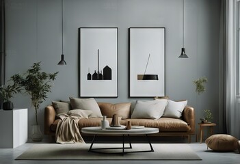 scandinavian style 3D arcmhair design illustration interior poster frames interior Mock Minimalist