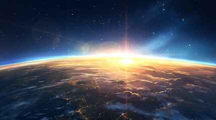 Fototapeta premium 日の出、宇宙からの風景2