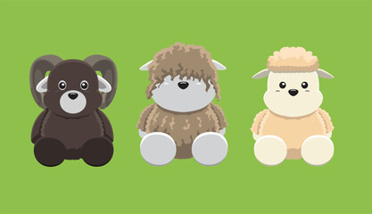 Obraz premium Doll Sheep Bighorn Lincoln Longwool Merino Farm Animal Cute Cartoon Vector Illustration