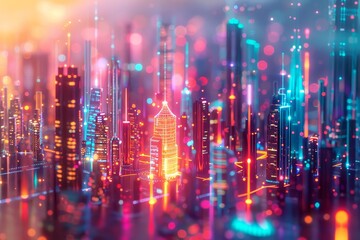 3d illustration of digital skyscraper on bokeh background